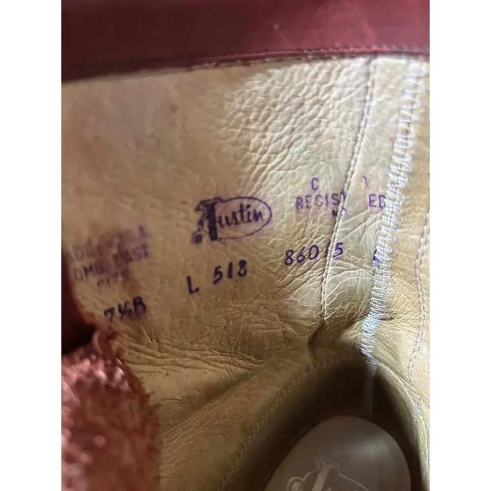 Vintage Justin Lace Up Roper Boots Burgundy Leather Kiltie USA Women’s 7.5 - Picture 9 of 9